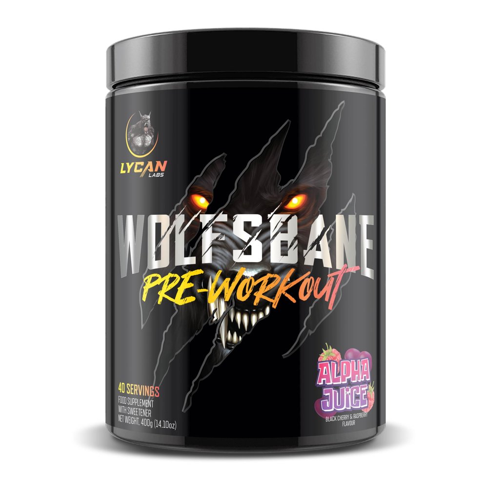 Lycan Labs Wolfsbane Strong Pre Workout Powder  High Stim Energy, Pump & Focus, 350mg Caffeine, 6g Citrulline, 3.2g BetaAlanine, Black Cherry & Raspberry, 40/20 Servings