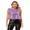 Agoky Womens Shiny Mermaid Costume Back Zipper Carnival Peplum Top Short Fly Sleeves Tops Lavender M view 1
