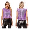 Agoky Womens Shiny Mermaid Costume Back Zipper Carnival Peplum Top Short Fly Sleeves Tops Lavender M view 3