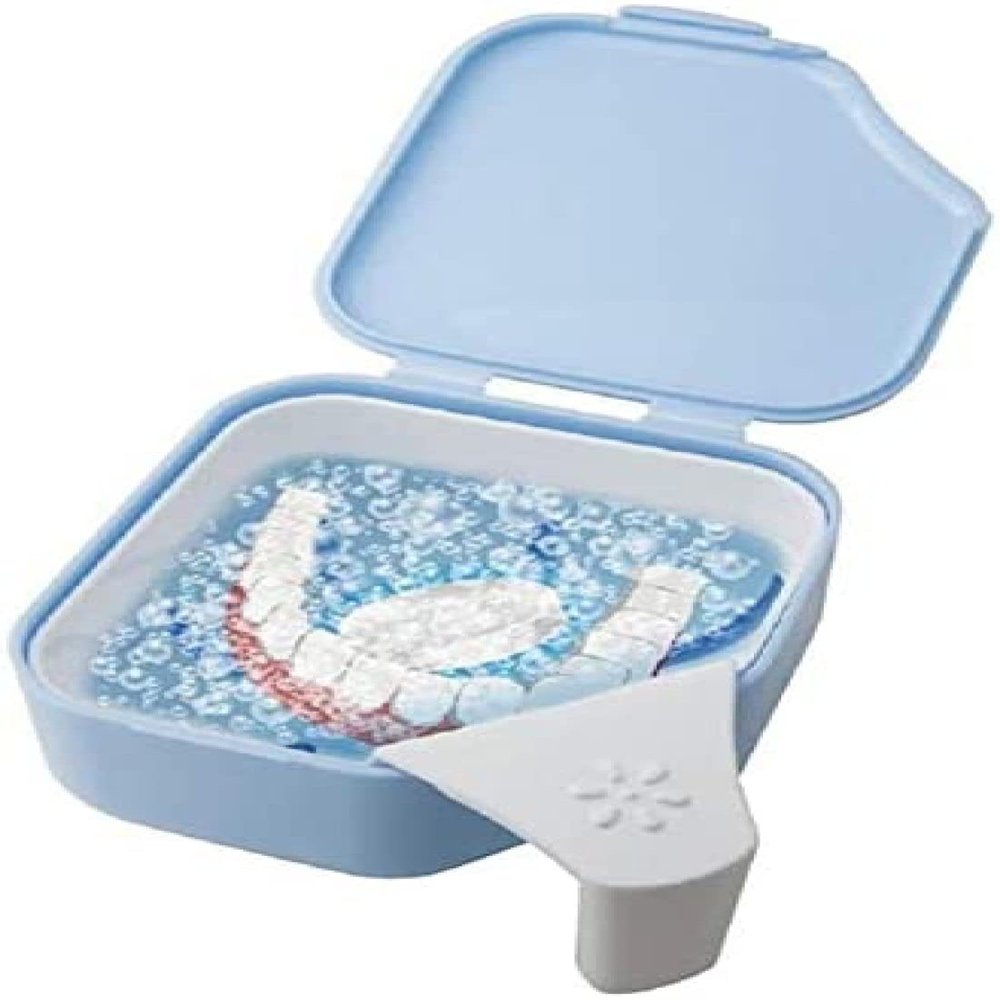 Denture Cleaning Storage Box With Basket Net Container Holder, Durable, Small Size, Easy To Use And Carry