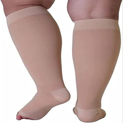 2 Pairs Compression Socks 15-35 MmHg For Women And Men, Knee High Open Toe Firm Support Graduated Varicose Veins Hosiery For Edema, Swollen, Recovery,Skin Color,XL