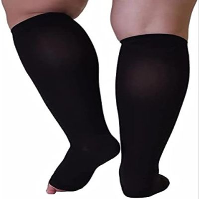 2 Pairs Compression Socks 15-35 MmHg For Women And Men, Knee High Open Toe Firm Support Graduated Varicose Veins Hosiery For Edema, Swollen, Recovery,Black,M