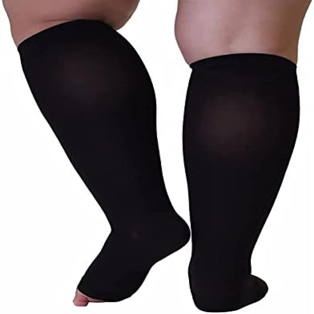 2 Pairs Compression Socks 15-35 MmHg For Women And Men, Knee High Open Toe Firm Support Graduated Varicose Veins Hosiery For Edema, Swollen, Recovery,Black,M