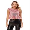 Agoky Womens Shiny Mermaid Costume Back Zipper Carnival Peplum Top Short Fly Sleeves Tops Pink M view 1