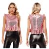 Agoky Womens Shiny Mermaid Costume Back Zipper Carnival Peplum Top Short Fly Sleeves Tops Pink M view 3
