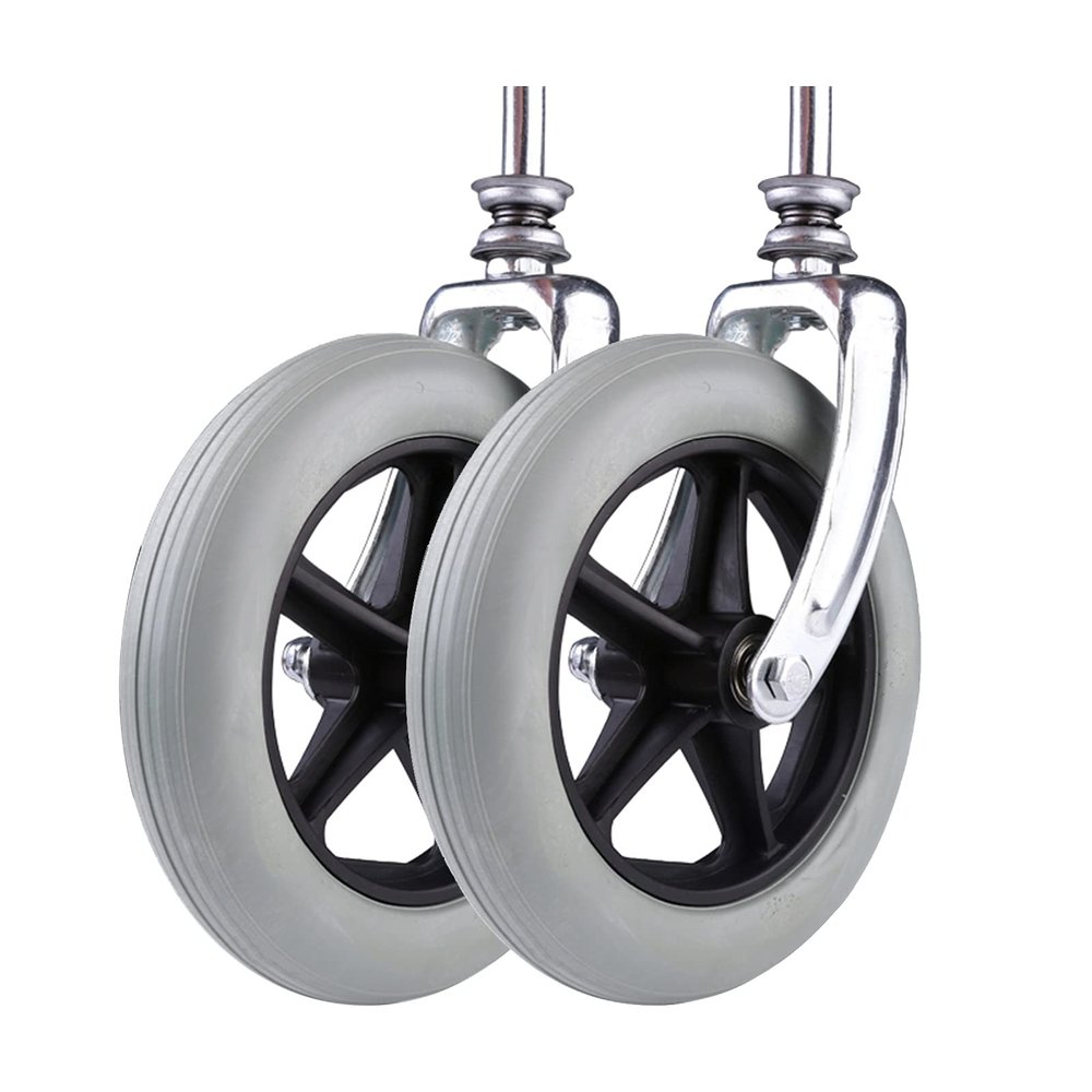 KWIBYBGS Wheelchair Front Small Wheel,Pu Wheel +Front Fork +Screw,Solid Wheel Wear-Resistant and Shock-Absorbing,2 Pieces/Gray/7Inch