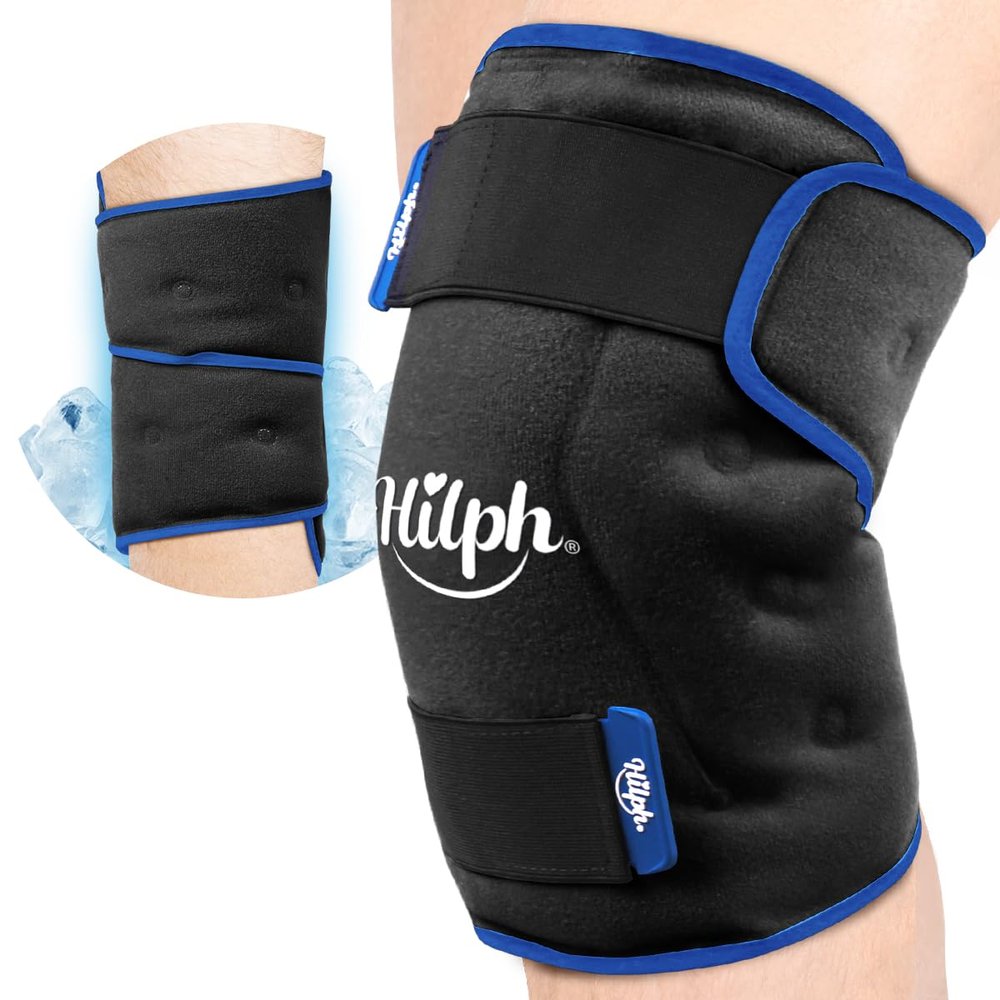 Hilph Knee Ice Pack Wrap for Pain Relief - Adjustable Gel Ice Pack for Knee Replacement Surgery Recovery, Arthritis & Meniscus Tears - Hot & Cold Compression Therapy Cold Pack - Black