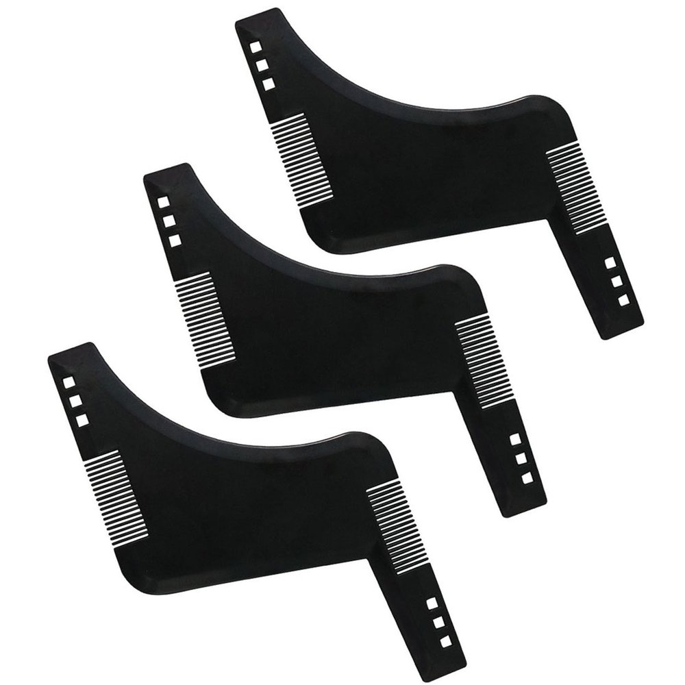 Beard Stencil Comb, 3-Piece Beard Shaper Grooming Template - Black Mustache Shaping Comb Trimming Guide