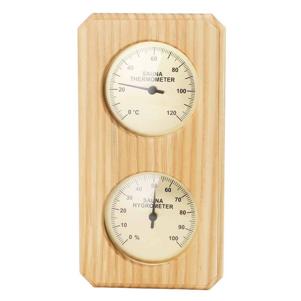 Gavigain 2 in 1 Wooden Sauna Hygrothermograph,Wooden Sauna Hygrothermograph Indoor Humidity Temperature Measurement for Sauna Room Accessories