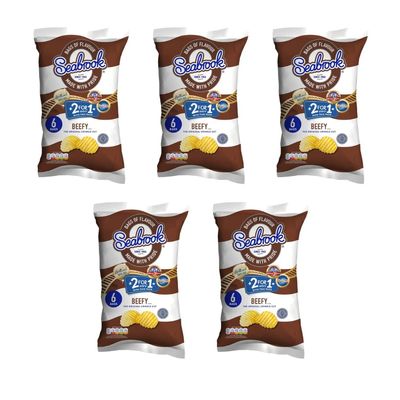 Seabrok Crisps 6 Pack - Beefy - Gluten free and vegetarian friendly - Crinkle cut crisps - Pack of 5 x 6pk