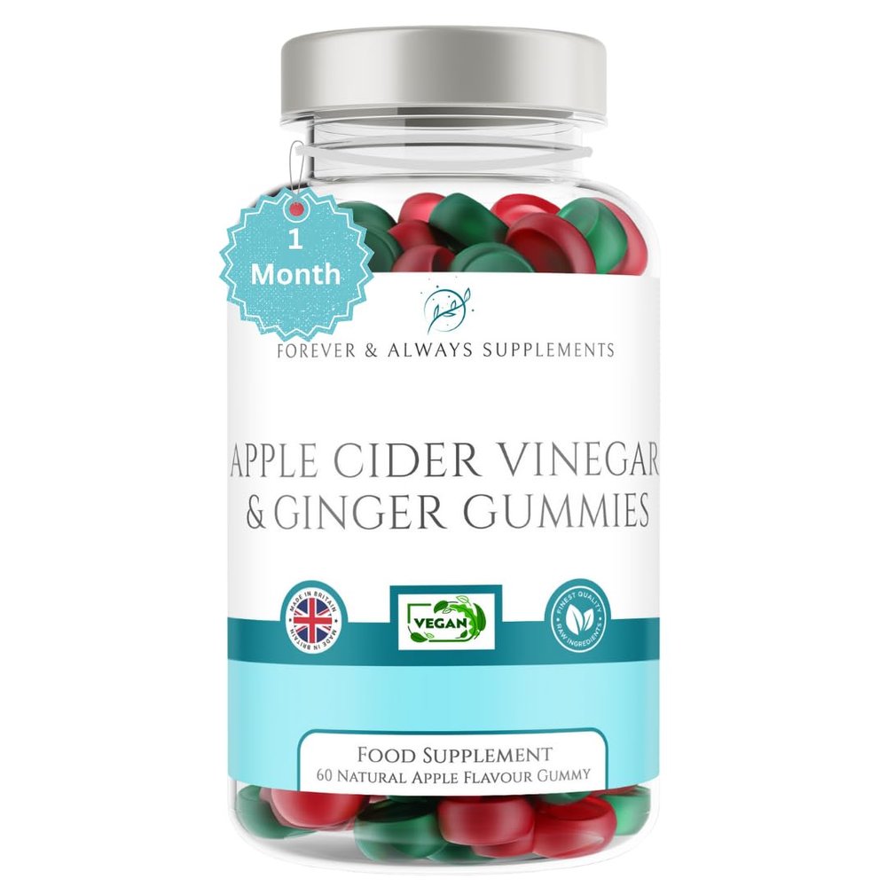 (ACV) Apple Cider Vinegar Gummies with The Mother & Ginger (1 Month Supply), Vegan/Keto ACV Apple Flavoured Gummies for Women & Men, Weight, Metabolism Support