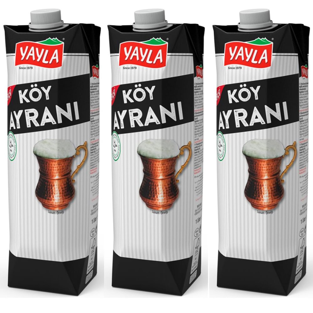 By Pufai Grocery, Yayla Sour Village Ayran Natural Yoghurt Drink Traditional Turkish Drink Ayran 1000 millimeter x 3 Bottles