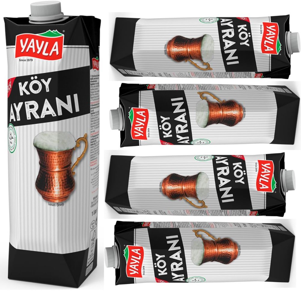 By Pufai Grocery, Yayla Sour Village Ayran Natural Yoghurt Drink Traditional Turkish Drink Ayran 1000 millimeter x 5 Bottles