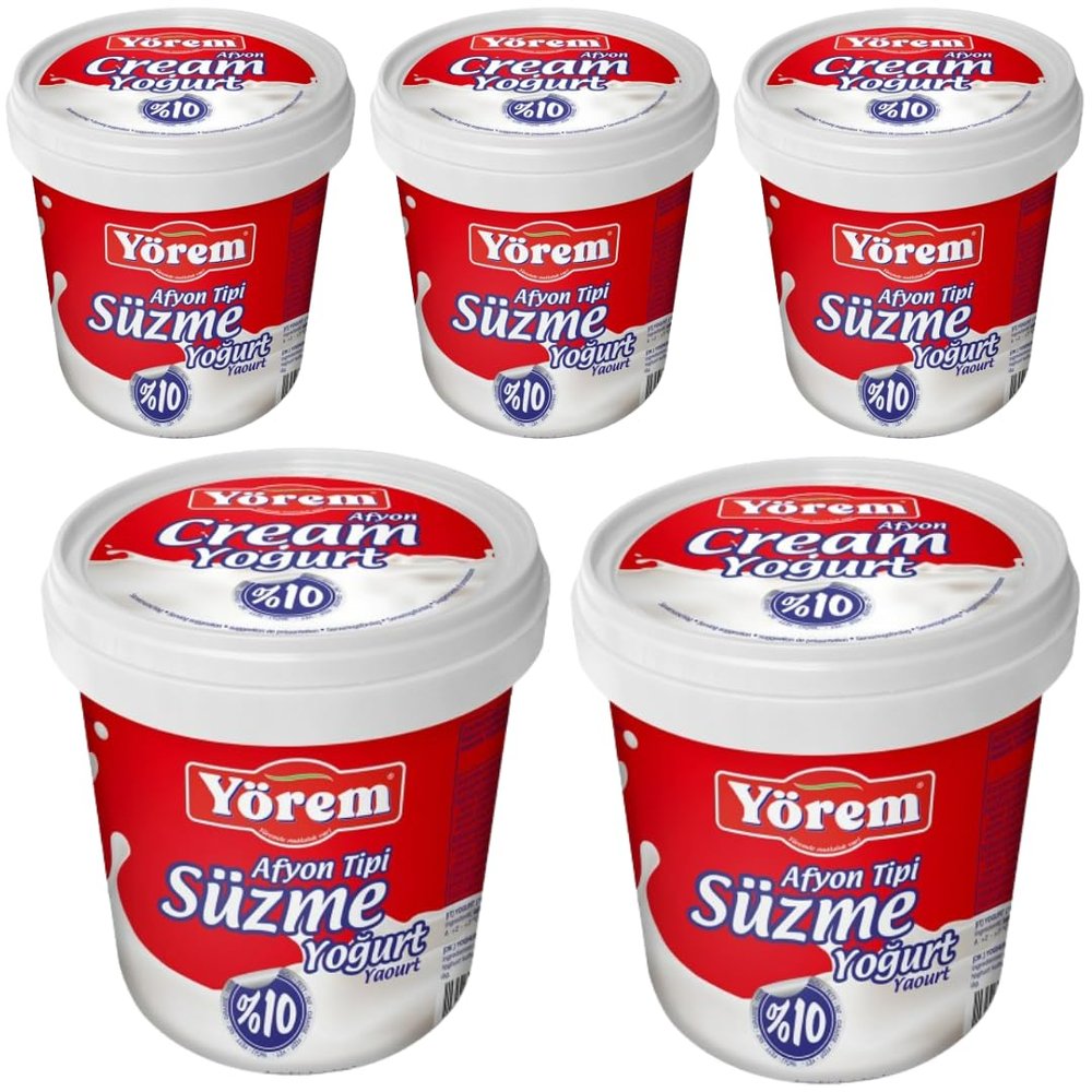 By Pufai Grocery, Yorem Yoghurt Afyon Turkish Style Strained Yoghurt% 10 Fat 1000 Gramm x 5 yoghurt container