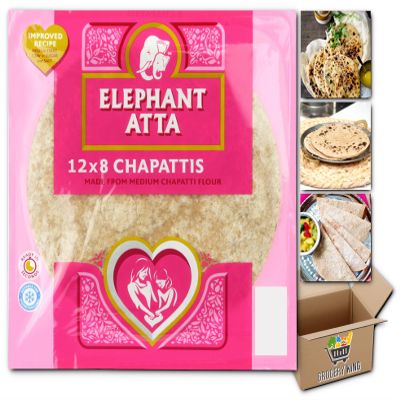 Elephant Atta 8 Chapatis | Tortilla | Ready to Eat | Juat Heat & Serve | Suitable for Vegetarians | Pack of 12 | Total 96 Chapattis Grocery King