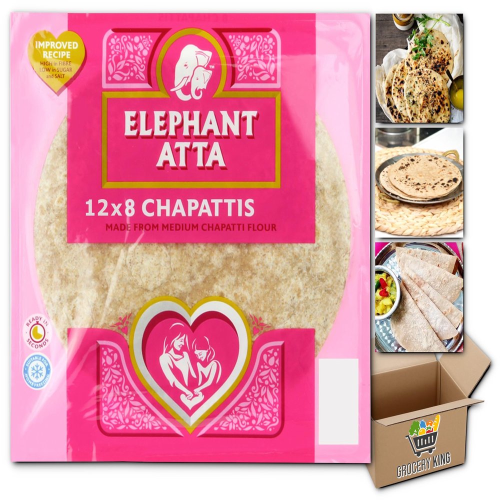 Elephant Atta 8 Chapatis | Tortilla | Ready to Eat | Juat Heat & Serve | Suitable for Vegetarians | Pack of 12 | Total 96 Chapattis Grocery King