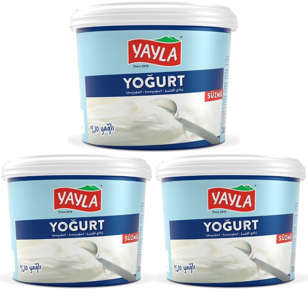 By Pufai Grocery, Yayla Yoghurt Afyon Turkish Style Strained Yoghurt% 10 Fat 1000 Gramm x 3 yoghurt container