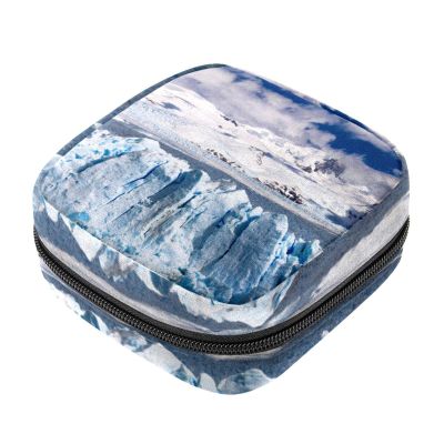 Aerial View of Icebergs Snow Mountain First Period Kit for Girls Tampon Pantyliners Menstrual Purse Nursing Pad Holder with Zipper Sanitary Collect Napkin Bag Organizer