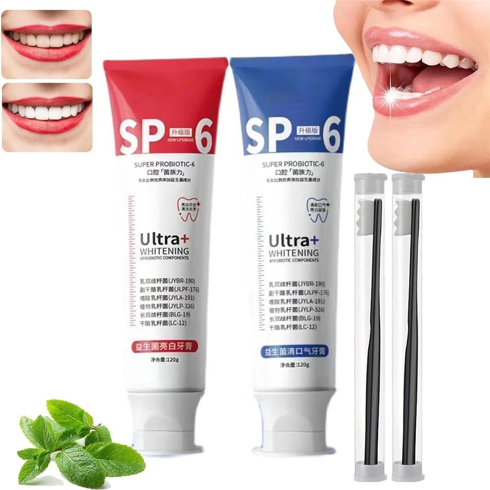 Sp-6 Ultra Whitening, Ultra Whitening Toothpaste Sp-6 Toothpaste, Deep Cleaning Care Toothpaste, Fresh Breath, Brightening & Stain Removing Toothpaste, 120g (10cm, Red+Blue)