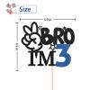 RoadSea Bro I'm 3 Cake Topper - Boy 3rd Birthday Cake Supplies - Three Years Old - Big Brother 3rd Birthday Party Decoration - Black Glitter view 3