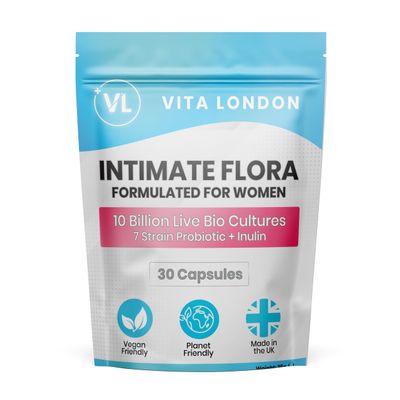 Intimate Flora Probiotics for Women | 10 Billion Live Bio Cultures | 7 Strain Probiotic + Inulin | 60 Capsules (Not Tablet, Gummies or Powder) | Vegan, Made in UK