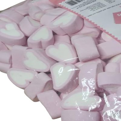 Divas World - Pink & White Heart Shaped Marshmallows Ideal for Valentine's Day, Weddings, Mother's Day, Birthdays Hearts Mallows Gluten Free - 1 Kg Bag