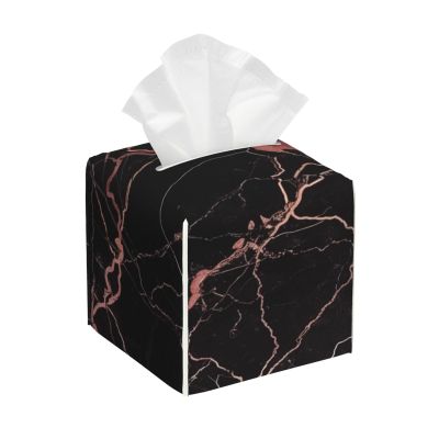 Black Rose Gold Marble Printed Tissue Box Cover | Square Leather Tissue Paper Holder for Home Hotel Car Office Decor