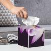 Beautiful Purple Lotus Flower Printed Tissue Box Cover | Square Leather Tissue Paper Holder for Home Hotel Car Office Decor view 4