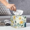 Blue Flower Yellow Floral Pattern Printed Tissue Box Cover | Square Leather Tissue Paper Holder for Home Hotel Car Office Decor view 4