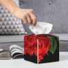 Red Rose Printed Tissue Box Cover | Square Leather Tissue Paper Holder for Home Hotel Car Office Decor view 4