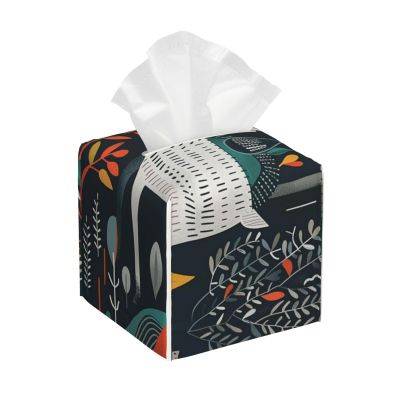 Scandinavian Animals Printed Tissue Box Cover | Square Leather Tissue Paper Holder for Home Hotel Car Office Decor