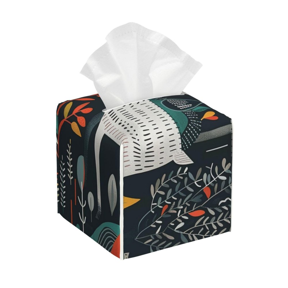 Scandinavian Animals Printed Tissue Box Cover | Square Leather Tissue Paper Holder for Home Hotel Car Office Decor