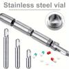 Qinlenyan Compact Pill Organizer Airtight Holder Portable Box Keychain Small Waterproof Stainless Steel Bottle Medicine Container for Travel Outdoor Sports Men Silver C view 2