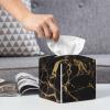 Black Gold Marble Printed Tissue Box Cover | Square Leather Tissue Paper Holder for Home Hotel Car Office Decor view 4