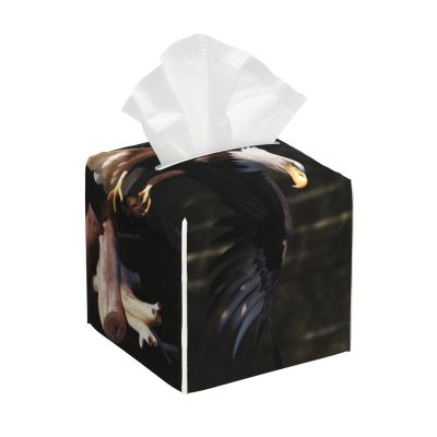 3D Bald Eagle Printed Tissue Box Cover | Square Leather Tissue Paper Holder for Home Hotel Car Office Decor