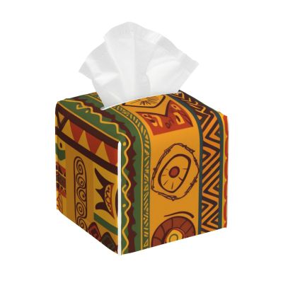 African National Patterns Printed Tissue Box Cover | Square Leather Tissue Paper Holder for Home Hotel Car Office Decor
