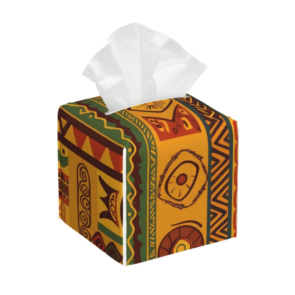 African National Patterns Printed Tissue Box Cover | Square Leather Tissue Paper Holder for Home Hotel Car Office Decor
