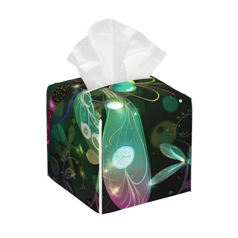 Cute Dragonfly Printed Tissue Box Cover | Square Leather Tissue Paper Holder for Home Hotel Car Office Decor