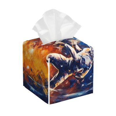 American Football Galaxy Space Play Printed Tissue Box Cover | Square Leather Tissue Paper Holder for Home Hotel Car Office Decor