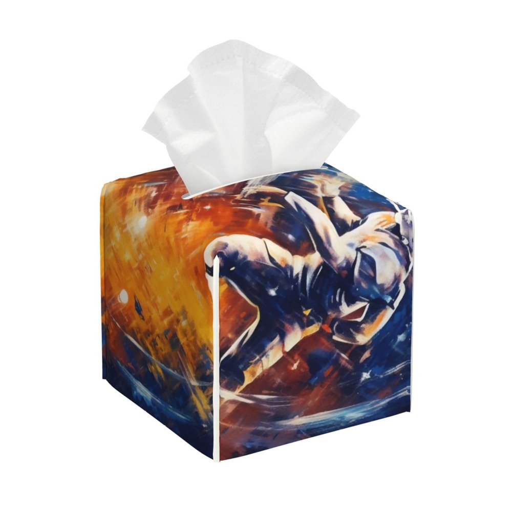 American Football Galaxy Space Play Printed Tissue Box Cover | Square Leather Tissue Paper Holder for Home Hotel Car Office Decor