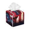 4th of July Patriotic Us Flag Printed Tissue Box Cover | Square Leather Tissue Paper Holder for Home Hotel Car Office Decor view 1