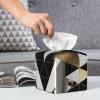 Fashion Modern Black White Gold Triangles Printed Tissue Box Cover | Square Leather Tissue Paper Holder for Home Hotel Car Office Decor view 4