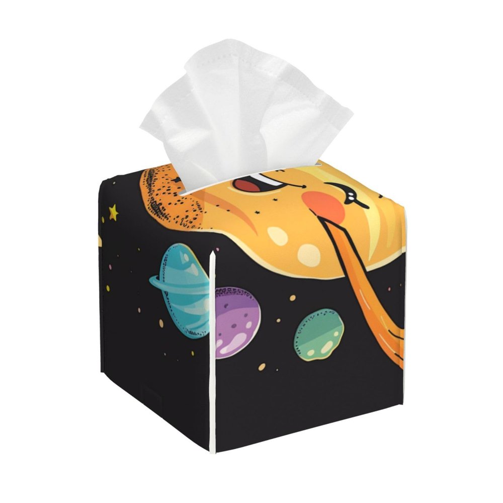 Cute Planet Printed Tissue Box Cover | Square Leather Tissue Paper Holder for Home Hotel Car Office Decor