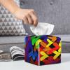 Rainbow Heart Printed Tissue Box Cover | Square Leather Tissue Paper Holder for Home Hotel Car Office Decor view 4