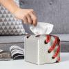 Baseball Lace Close Up Printed Tissue Box Cover | Square Leather Tissue Paper Holder for Home Hotel Car Office Decor view 4