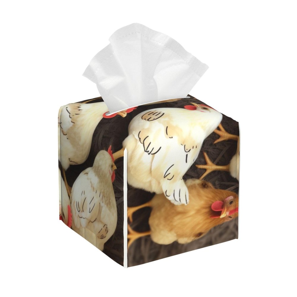 A Brood of Chickens Printed Tissue Box Cover | Square Leather Tissue Paper Holder for Home Hotel Car Office Decor