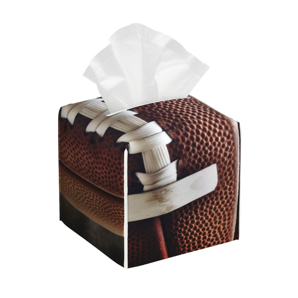 American Football Laces Printed Tissue Box Cover | Square Leather Tissue Paper Holder for Home Hotel Car Office Decor