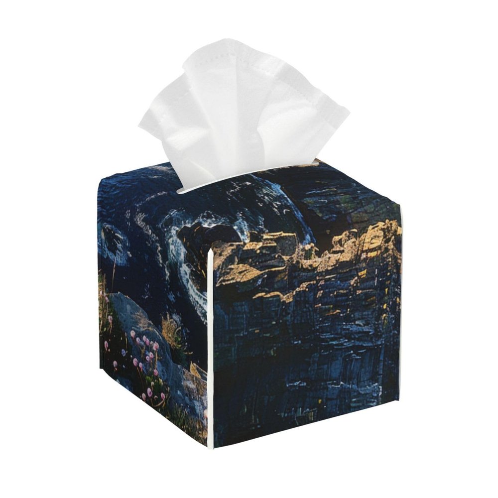 Ireland Outdoors County Clare The Cliffs Printed Tissue Box Cover | Square Leather Tissue Paper Holder for Home Hotel Car Office Decor