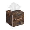 Brown Wood Printed Tissue Box Cover | Square Leather Tissue Paper Holder for Home Hotel Car Office Decor view 1