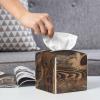 Brown Wood Printed Tissue Box Cover | Square Leather Tissue Paper Holder for Home Hotel Car Office Decor view 4
